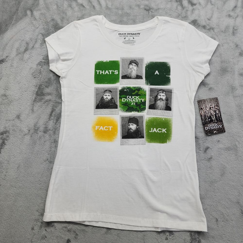 NEW Duck Dynasty‎ Crew Neck Shot Sleeve Graphic Tee Size L White TV A&E Hunting
